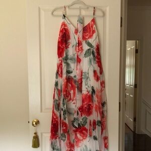 Premier Amour Red and Green Floral pleated Dress